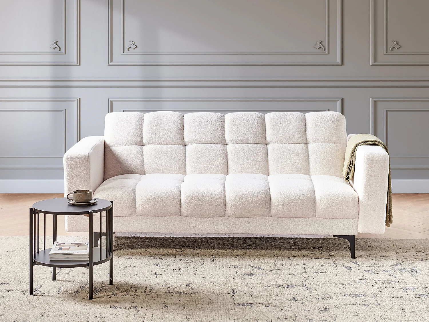 Sofá-cama ALNES Bouclé Branco 3 lugares