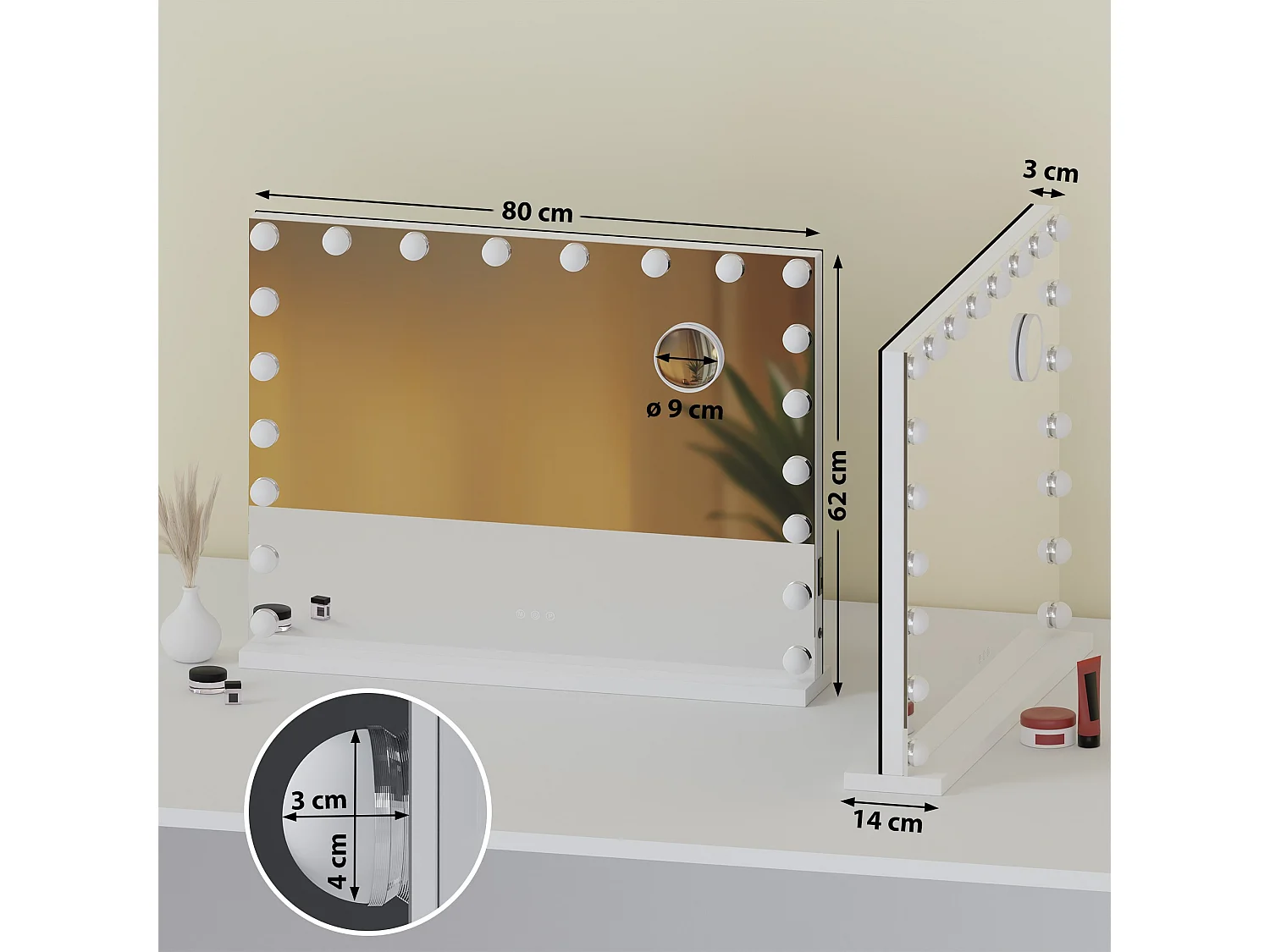 Miroir Led de Maquillage - Métal - Blanc - Norlina