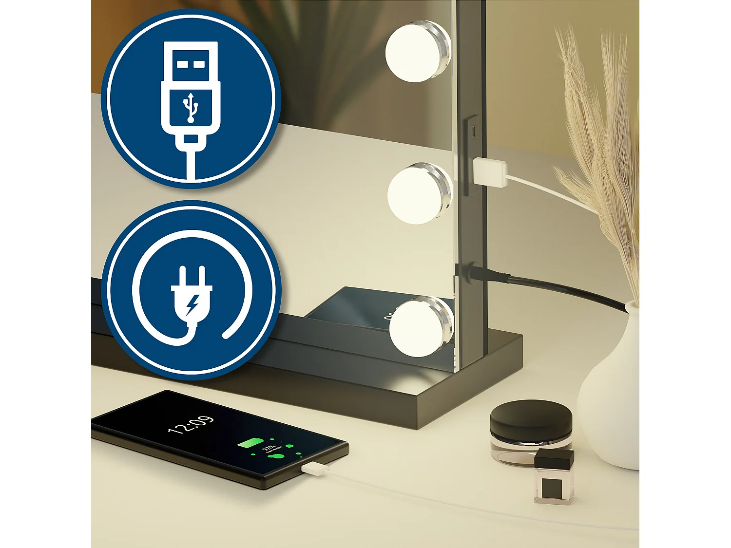 Miroir Led de Maquillage - Métal - Noir - Norlina