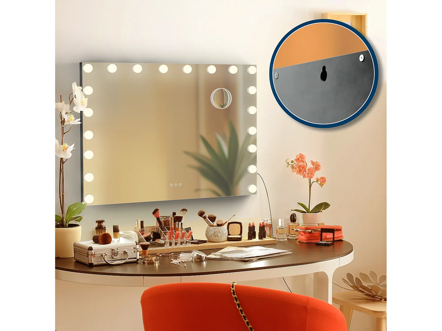 Miroir Led de Maquillage - Métal - Noir - Norlina