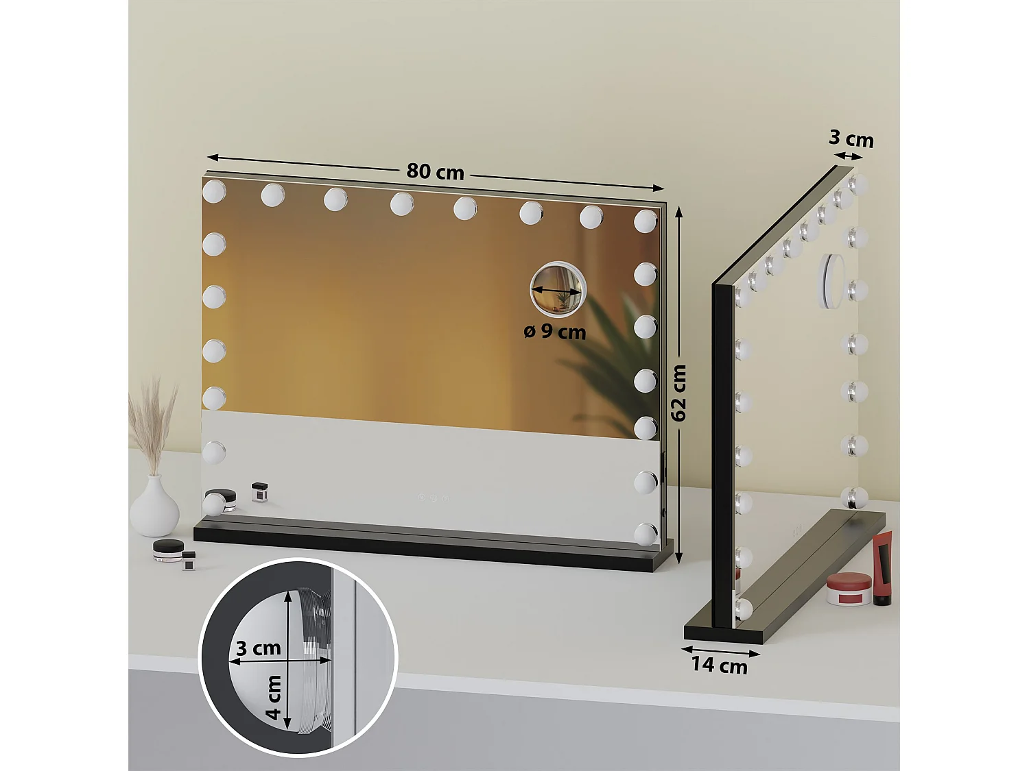 Miroir Led de Maquillage - Métal - Noir - Norlina