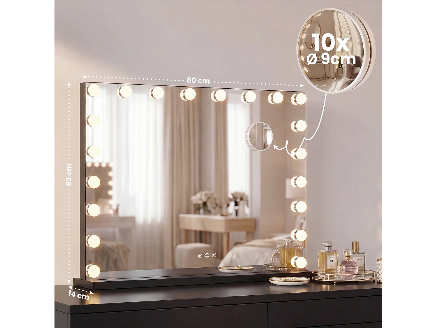 Miroir Led de Maquillage - Métal - Noir - Norlina