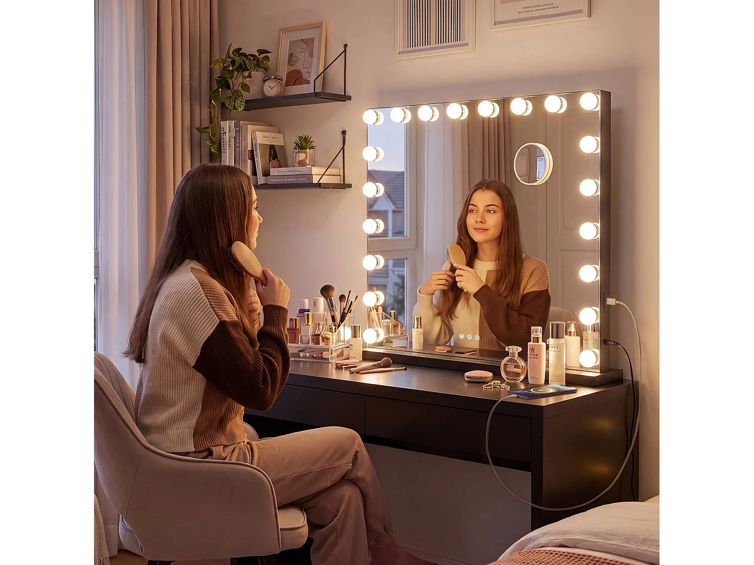 Miroir Led de Maquillage - Métal - Noir - Norlina