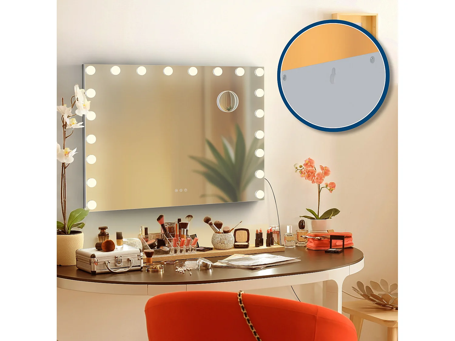 Miroir Led de Maquillage - Métal - Blanc - Norlina