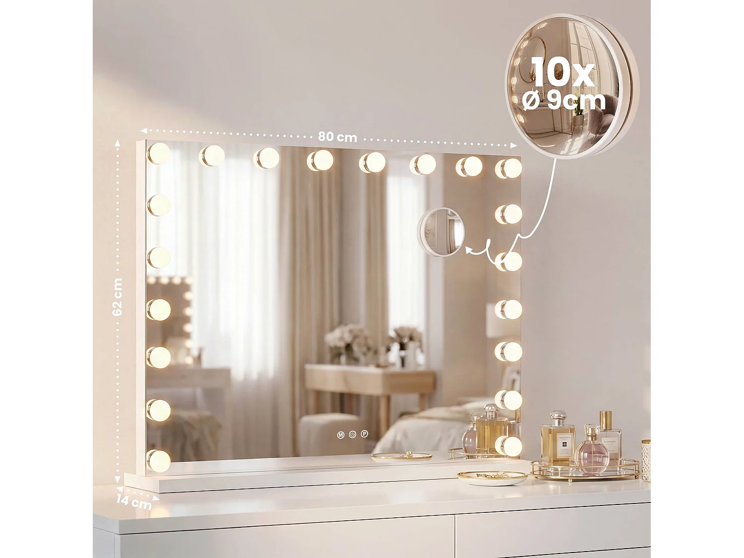 Miroir Led de Maquillage - Métal - Blanc - Norlina
