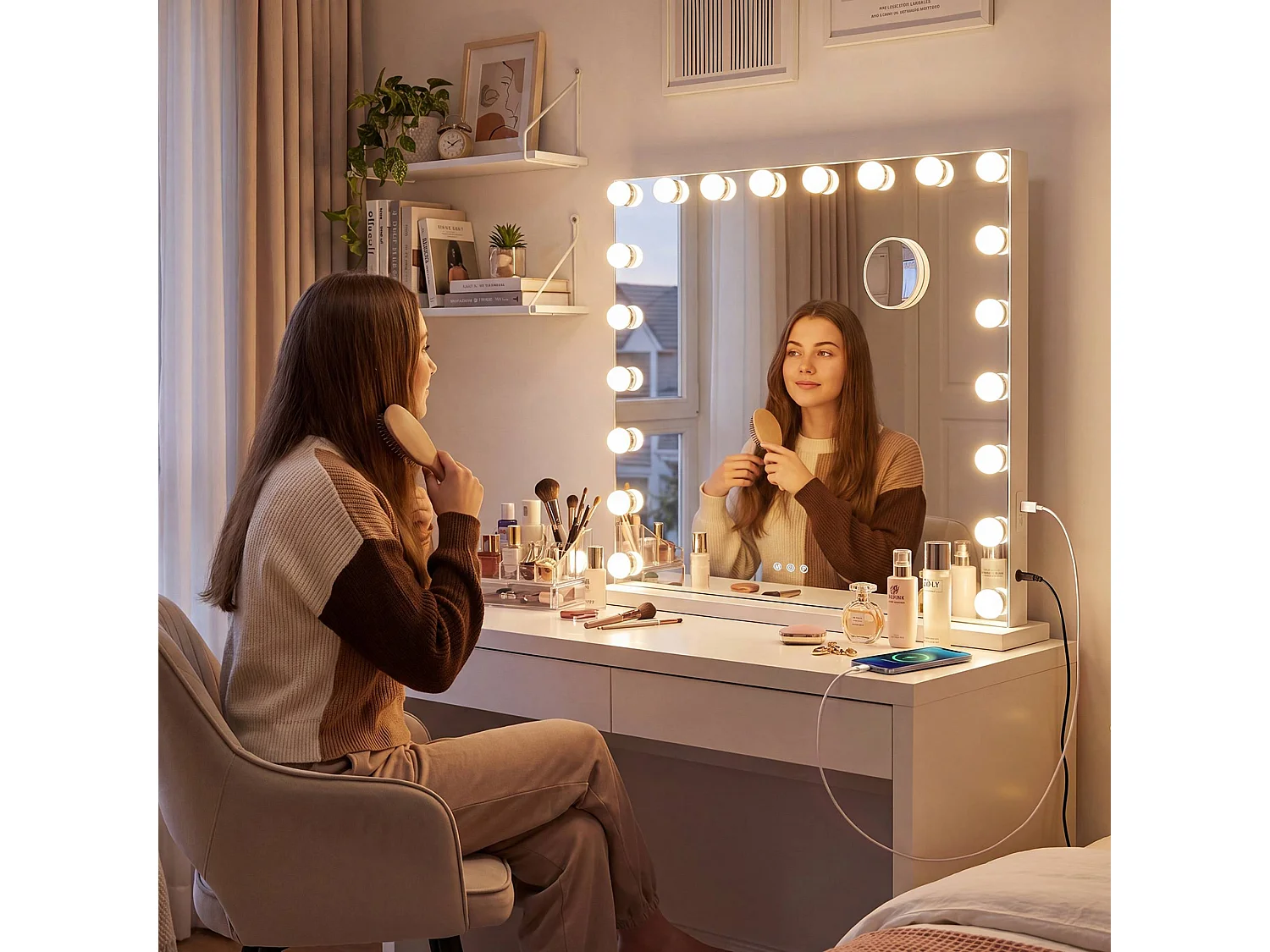 Miroir Led de Maquillage - Métal - Blanc - Norlina