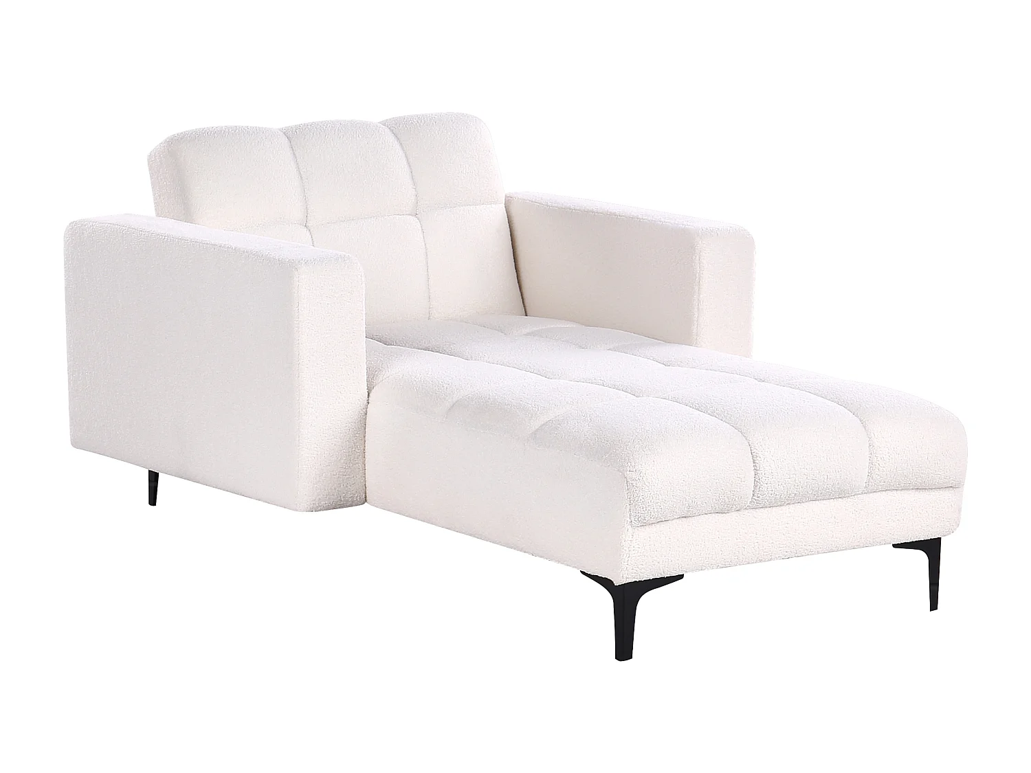 Chaiselongue Bouclé Stoff weiß gesteppt mit verstellbarer Rückenlehne Alnes