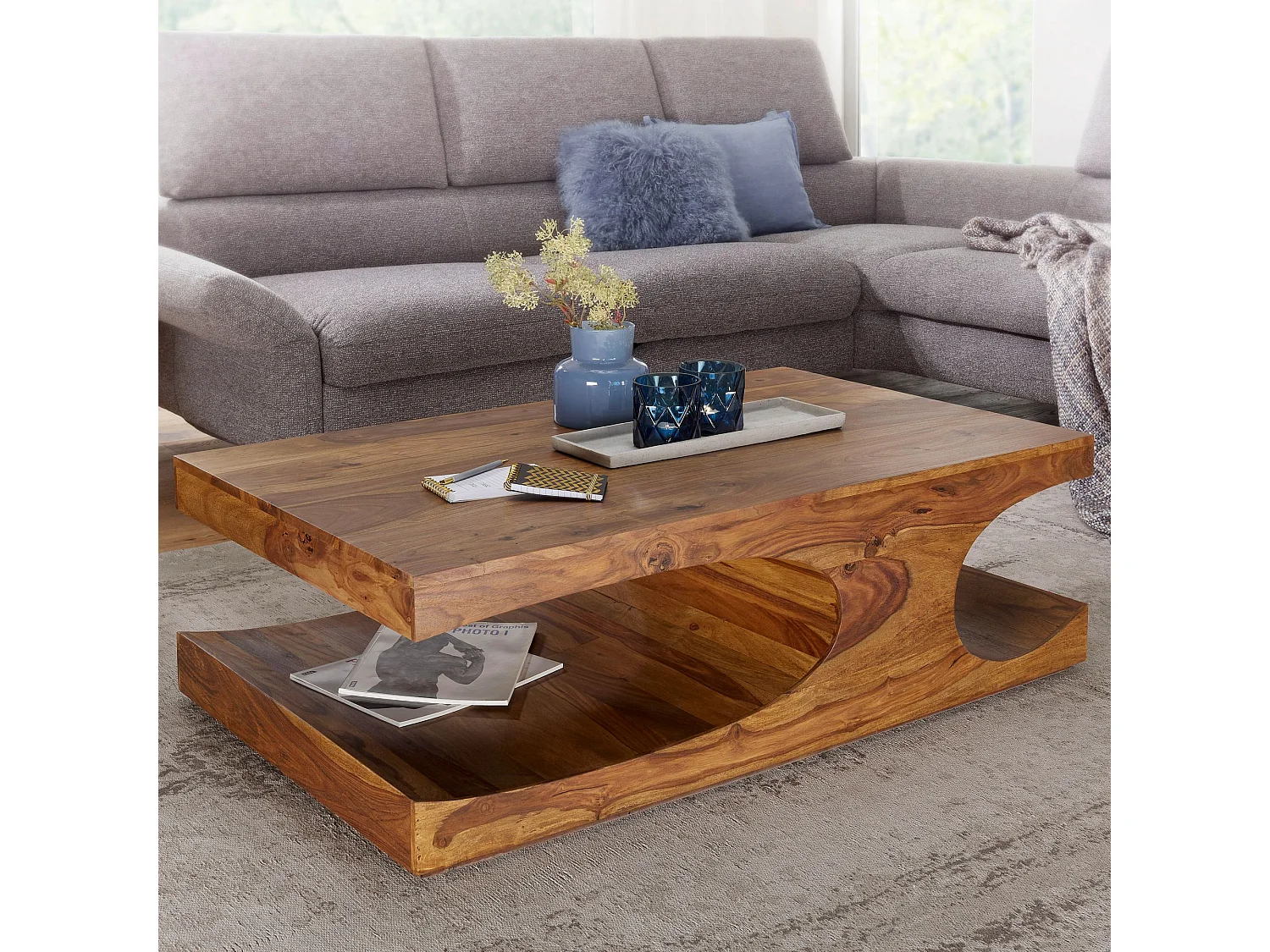 salontafel massief hout Sheesham 118 cm brede eettafel ontwerp donkerbruin landelijke stijl tafel