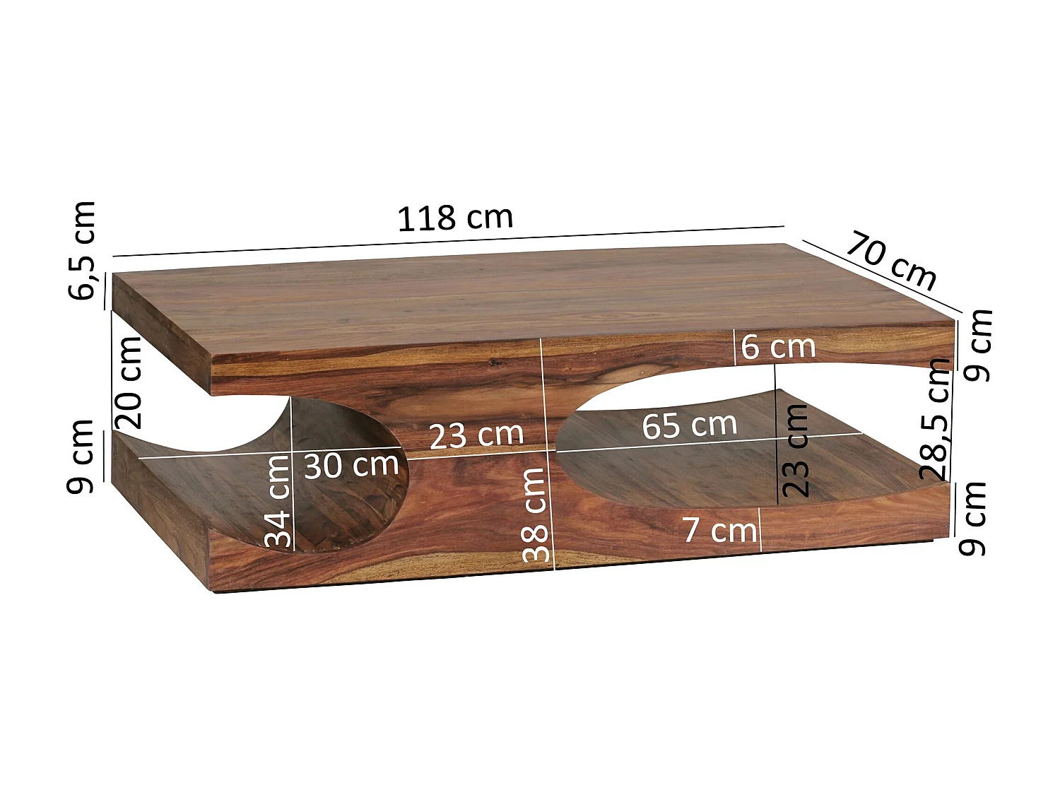 salontafel massief hout Sheesham 118 cm brede eettafel ontwerp donkerbruin landelijke stijl tafel