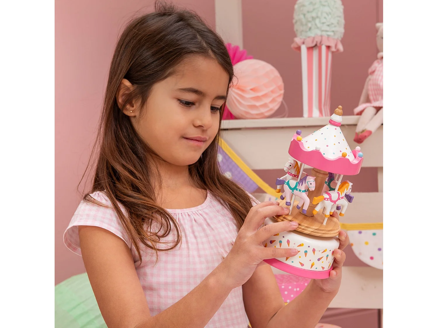 Carrousel chevaux rose Mia 21x11x11 cm