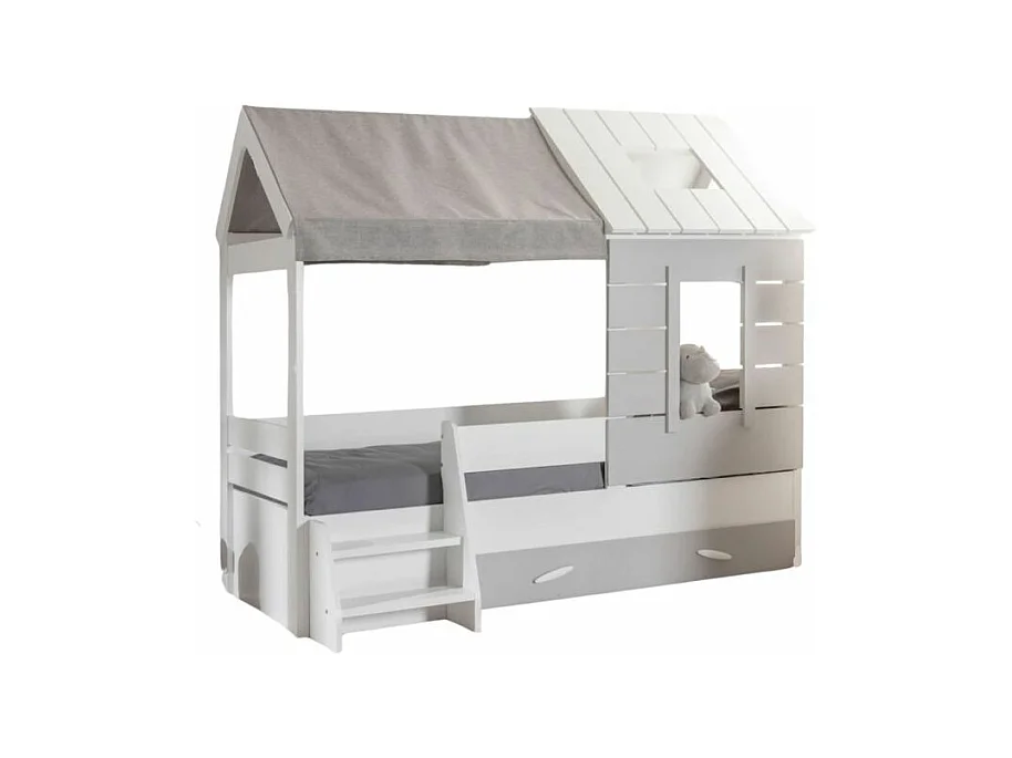 Lit cabane blanc avec tiroir de rangement 90x200cm