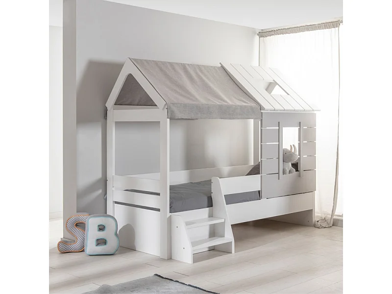 Cama casita blanca 90x200cm