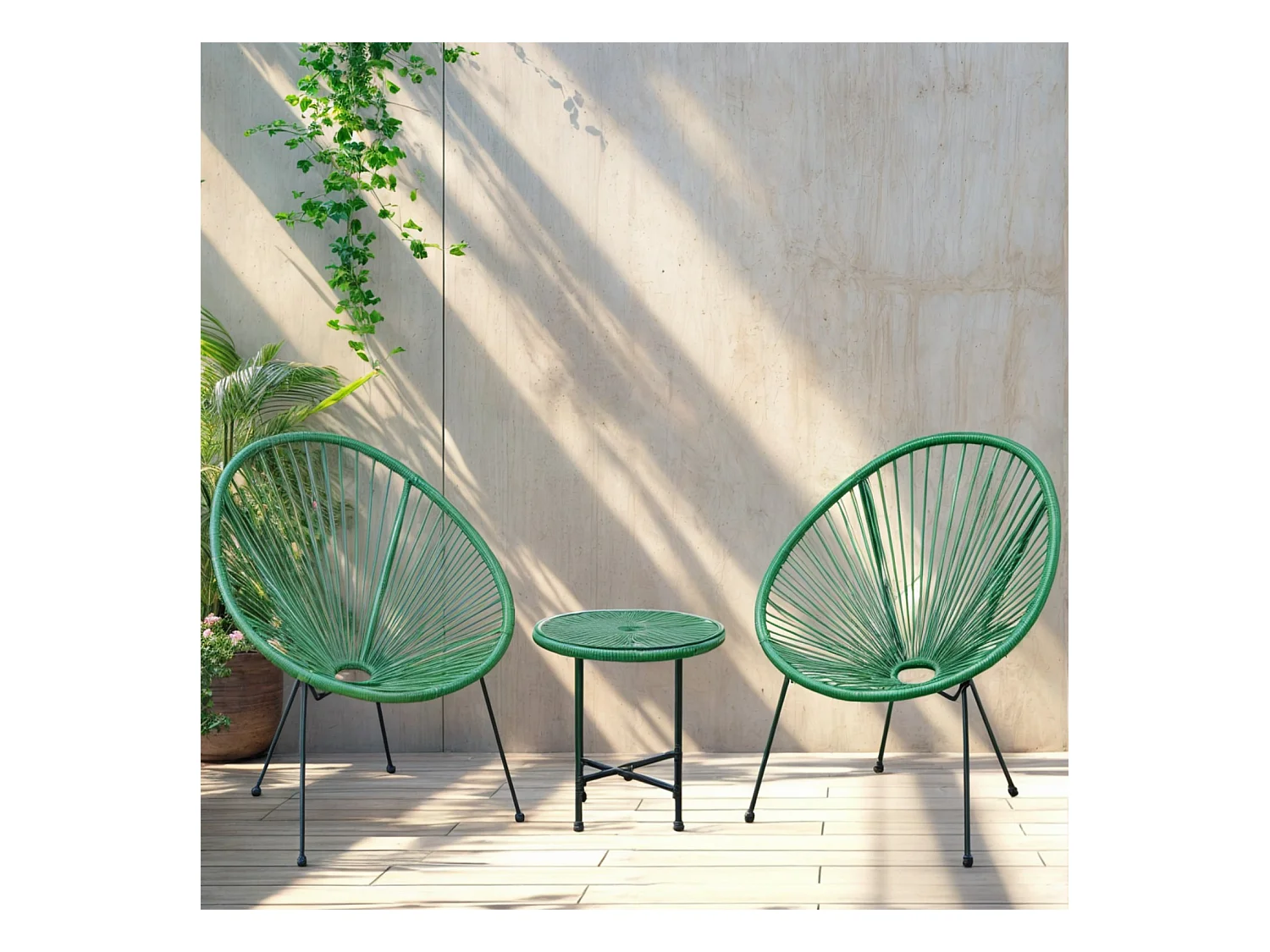 Lot de 2 Fauteuils de jardin en cordage résine - Vert - NAYA