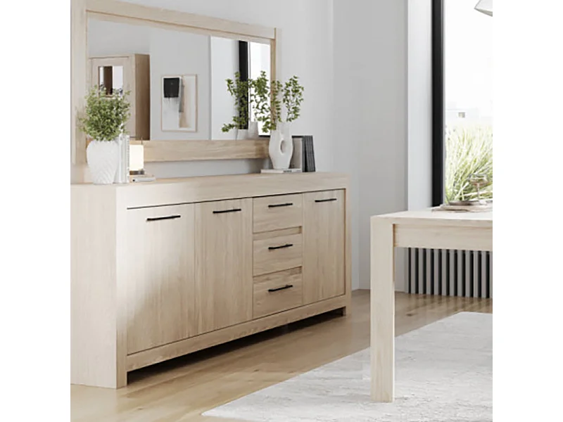 Buffet 3 portes 3 tiroirs naturel clair Genève