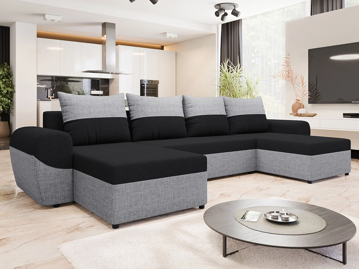 Canapé d'angle Memphis 149, Gris, Fonction de couchage, Boîte de literie, 330x140x86cm