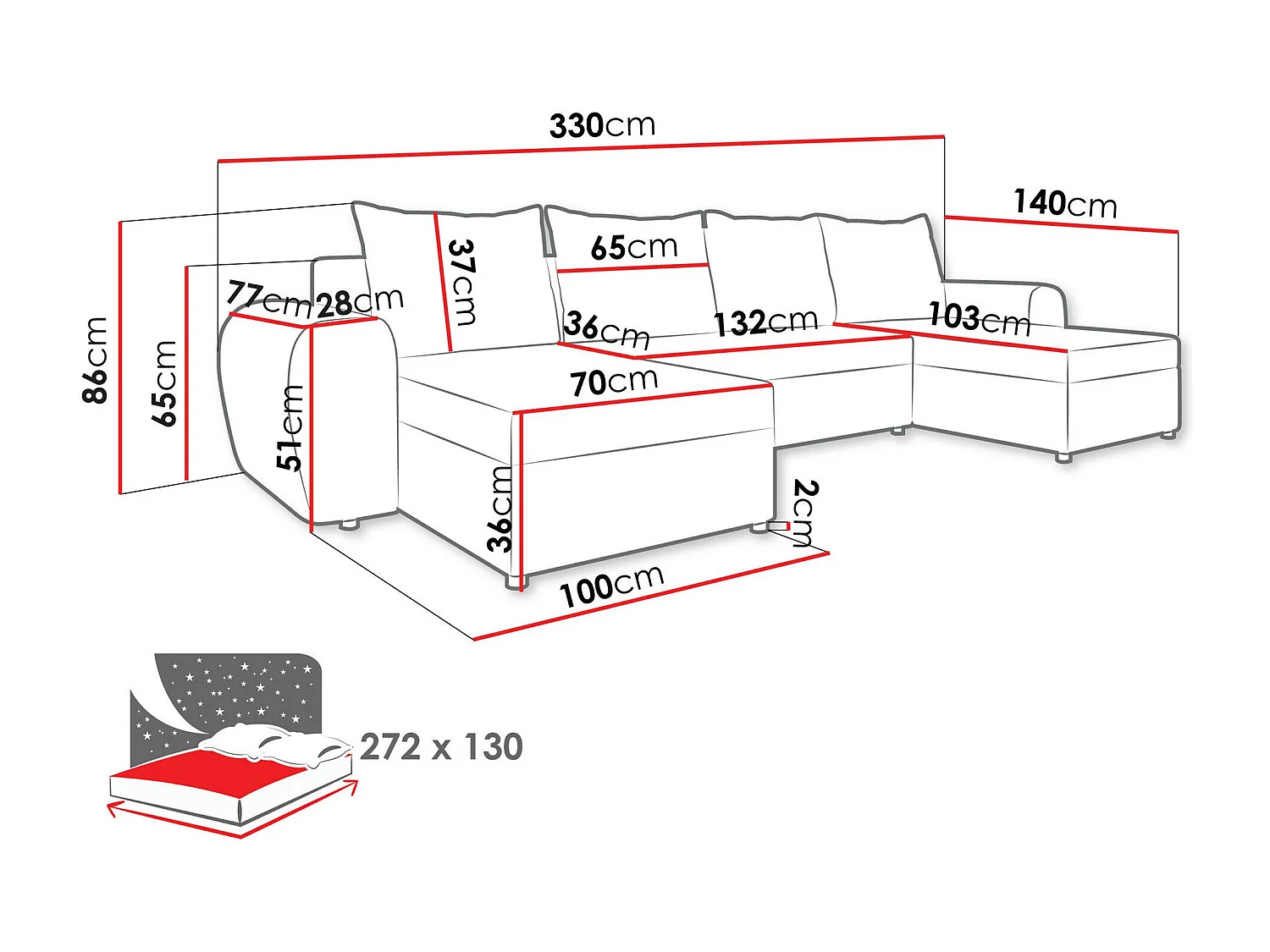 Canapé d'angle Memphis 149, Gris, Fonction de couchage, Boîte de literie, 330x140x86cm