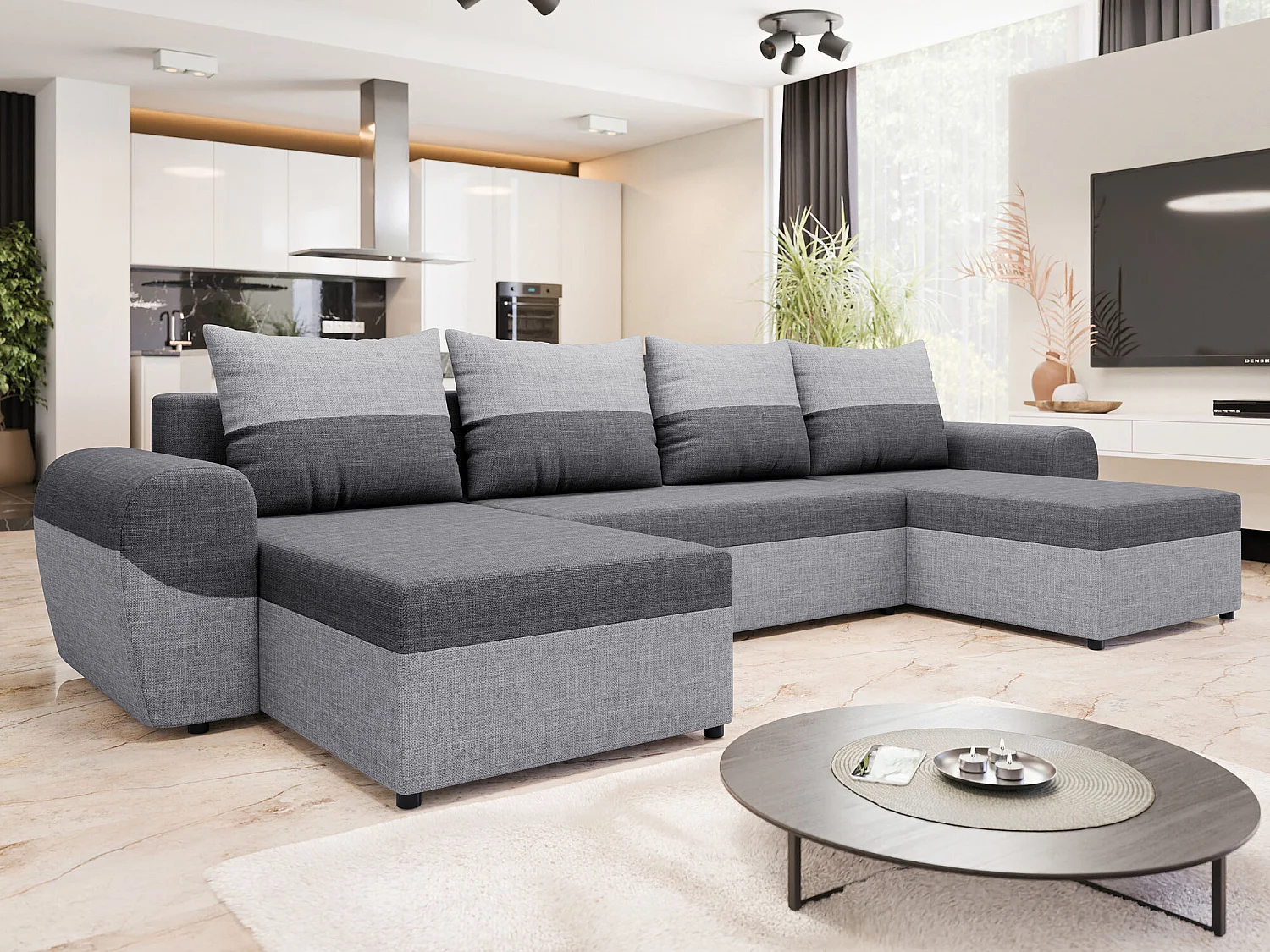 Sofá rinconero Memphis 149, Gris, Función de descanso, Almacenaje, 330x140x86cm