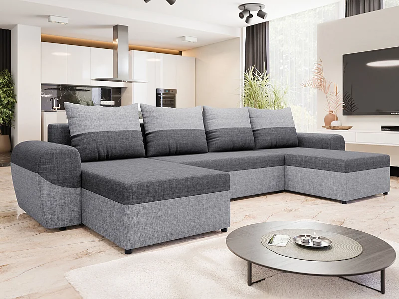 Sofá rinconero Memphis 149, Gris, Función de descanso, Almacenaje, 330x140x86cm