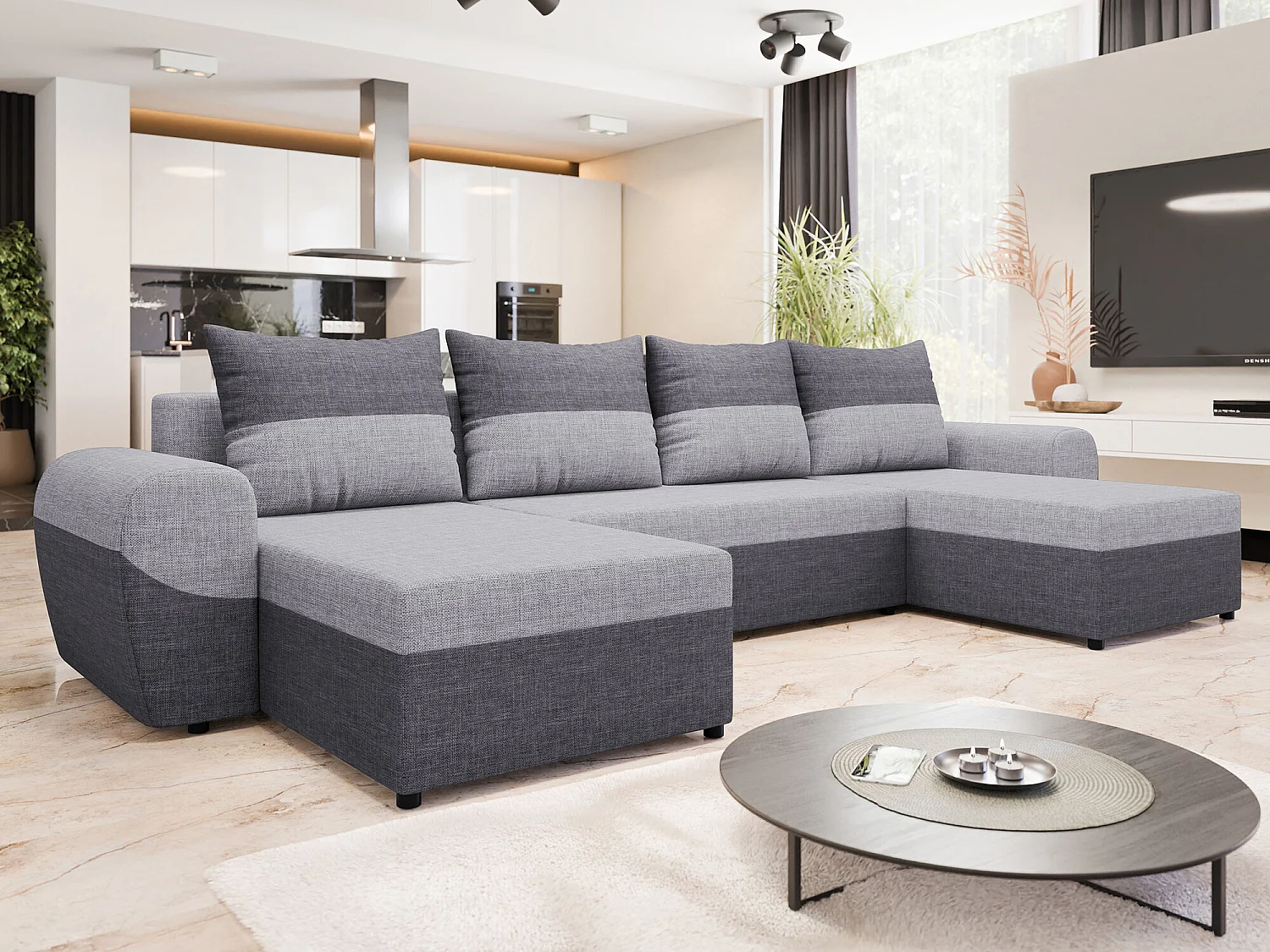 Sofá rinconero Memphis 149, Gris, Función de descanso, Almacenaje, 330x140x86cm