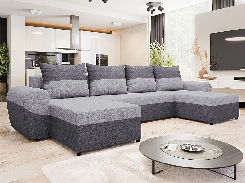 Sofá rinconero Memphis 149, Gris, Función de descanso, Almacenaje, 330x140x86cm