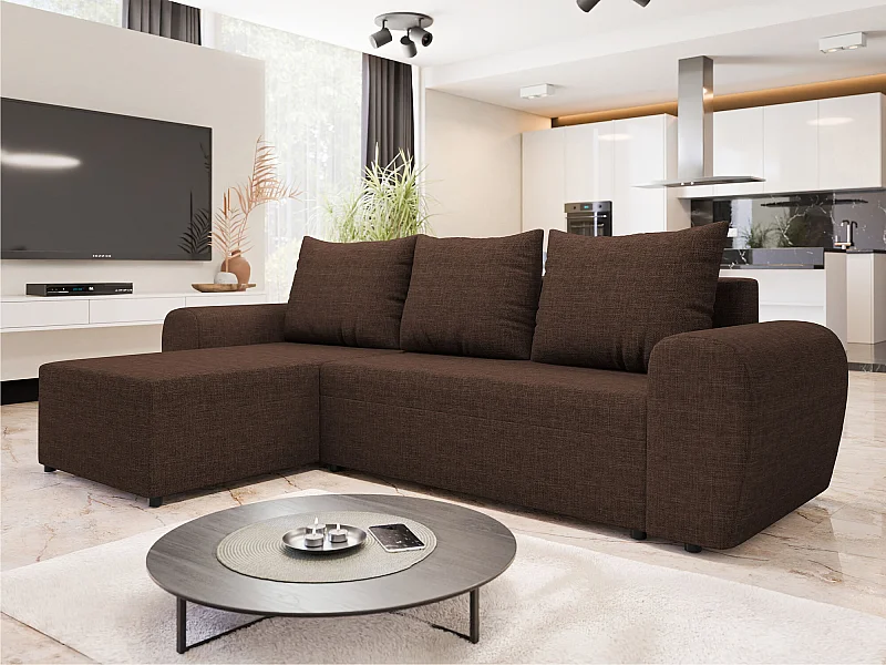 Sofá rinconero Memphis 148, Marrón, Función de descanso, Almacenaje, 260x140x86cm