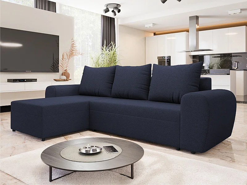 Sofá rinconero Memphis 148, Azul, Función de descanso, Almacenaje, 260x140x86cm