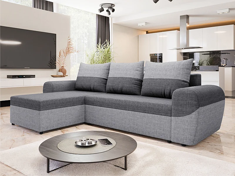 Sofá rinconero Memphis 148, Gris, Función de descanso, Almacenaje, 260x140x86cm