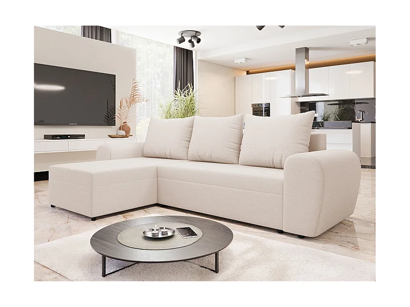 Sofá rinconero Memphis 148, De color marrón claro, Función de descanso, Almacenaje, 260cm