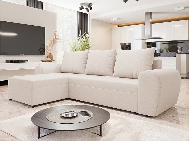 Sofá rinconero Memphis 148, De color marrón claro, Función de descanso, Almacenaje, 260cm