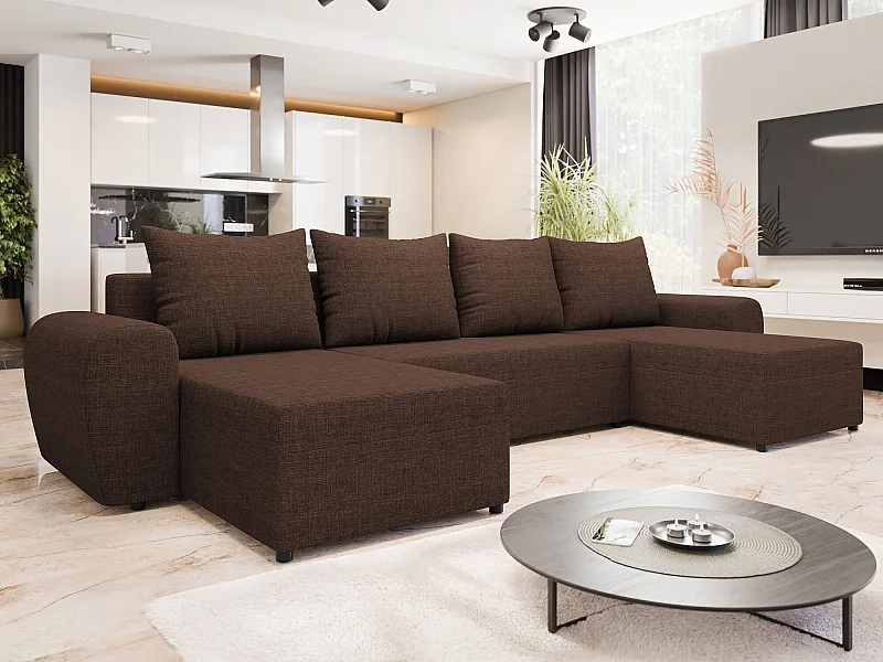 Sofá rinconero Memphis 149, Marrón, Función de descanso, Almacenaje, 330x140x86cm