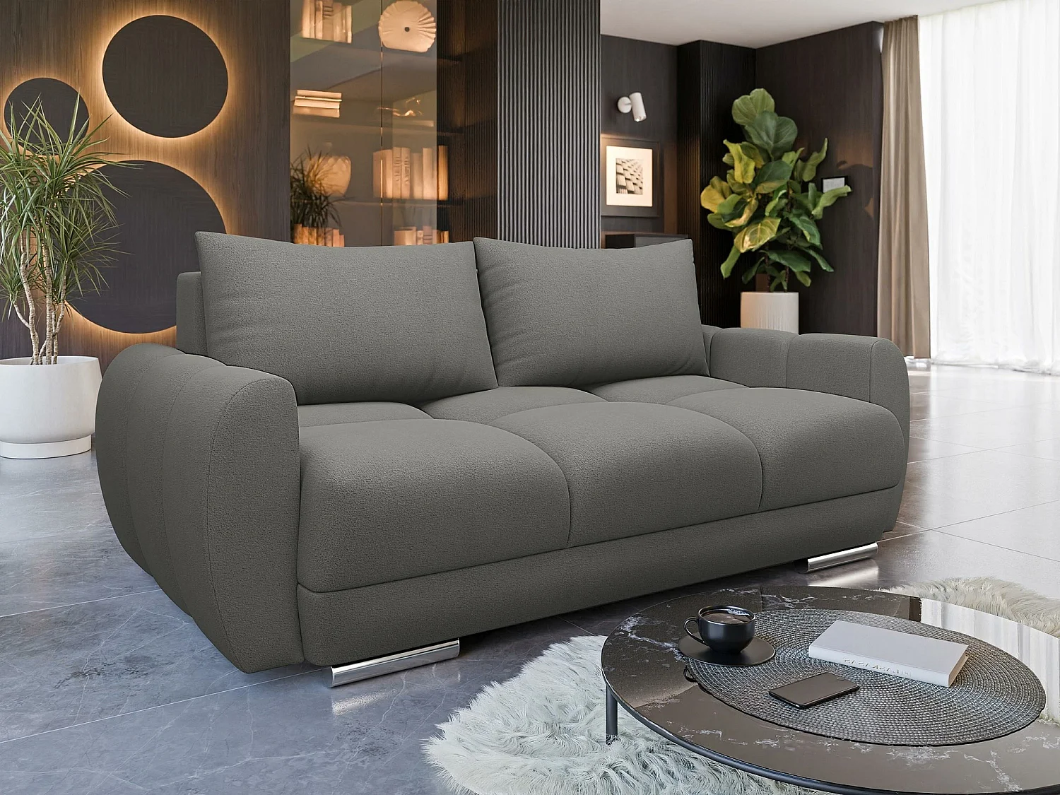 Canapé Camden 102, Gris, 186x97x89cm, Tissu, Pieds: Plastique