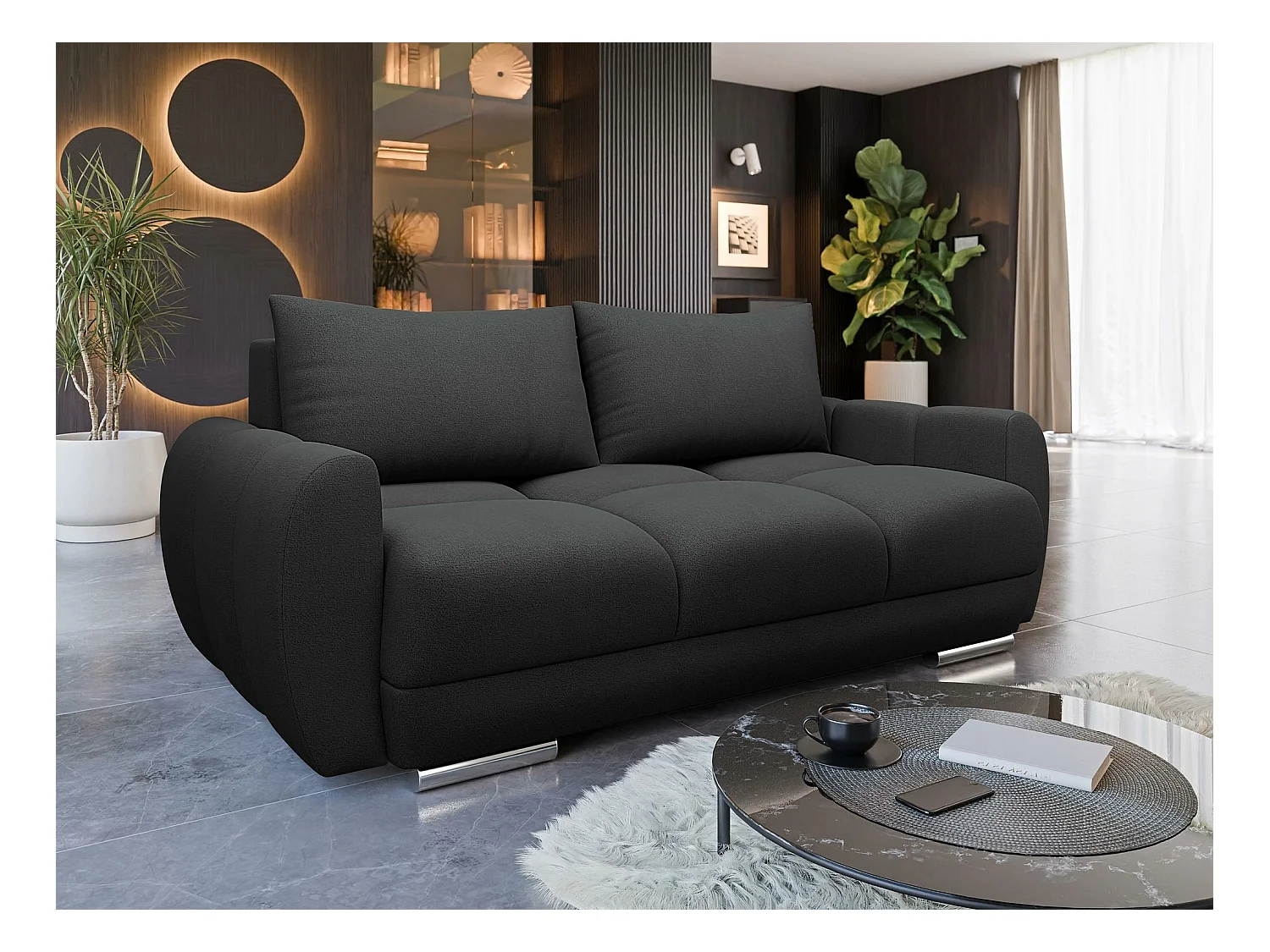 Sofá Camden 102, Negro, 186x97x89cm, Tapiz, Patas: Plástico