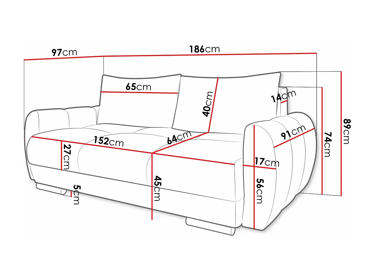 Divano Camden 102, Senza, Senza, Nocciola, 186x97x89cm, Arazzo, Gambe: Plastica