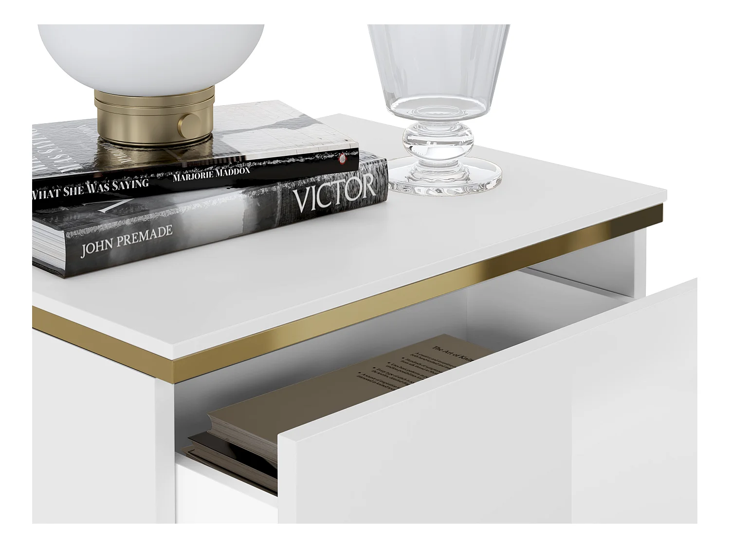 Nachttisch mit 2 Schubladen - Weiß glänzend & Goldfarben - VUKIA von Pascal Morabito