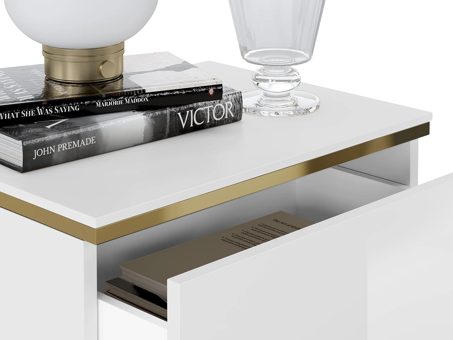 Mesita de noche con 2 cajones - Blanco brillante y dorado - VUKIA de Pascal Morabito