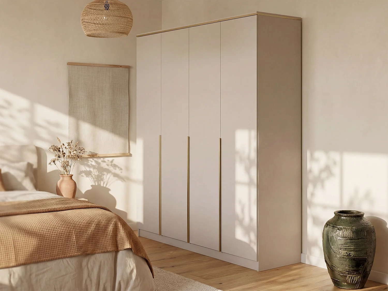 Kleiderschrank mit 4 Türen - 200 cm - Beige & Goldfarben - VUKIA von Pascal Morabito