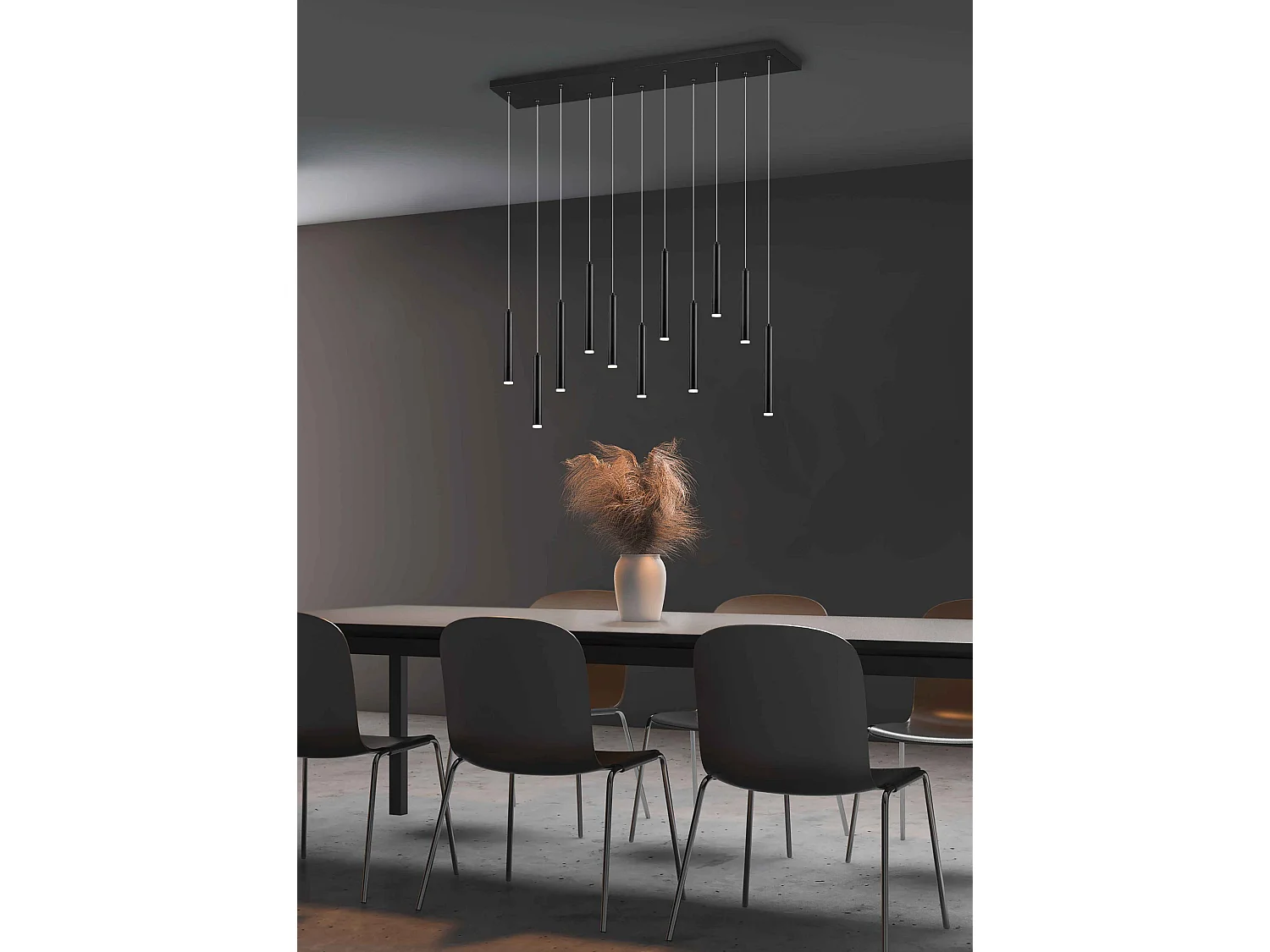 Lampada a sospensione 11 tubi, metallo, nero, L 115 cm, Tubular