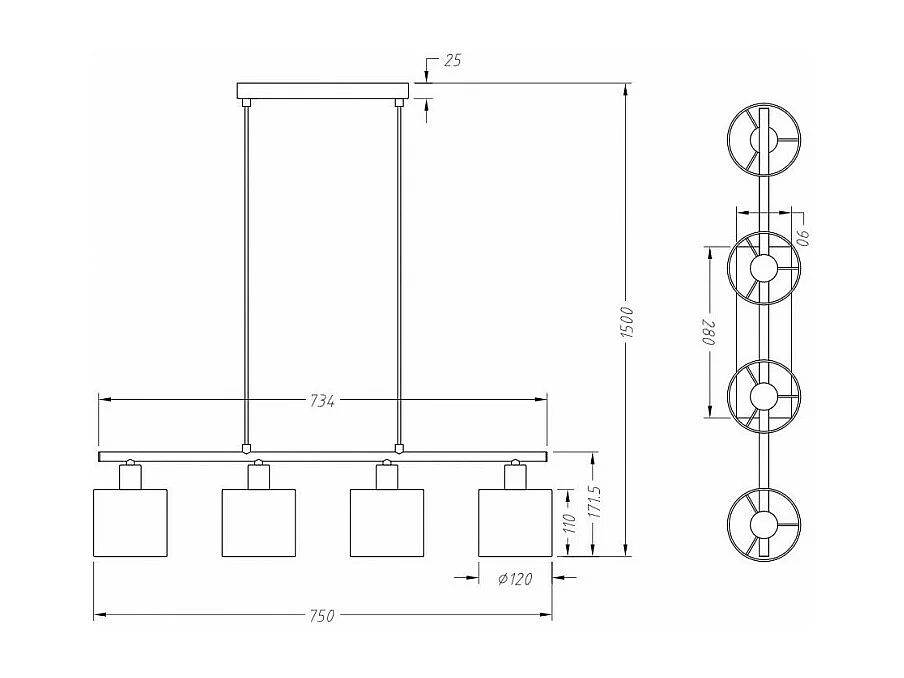 Suspension 4 lampes Tommy