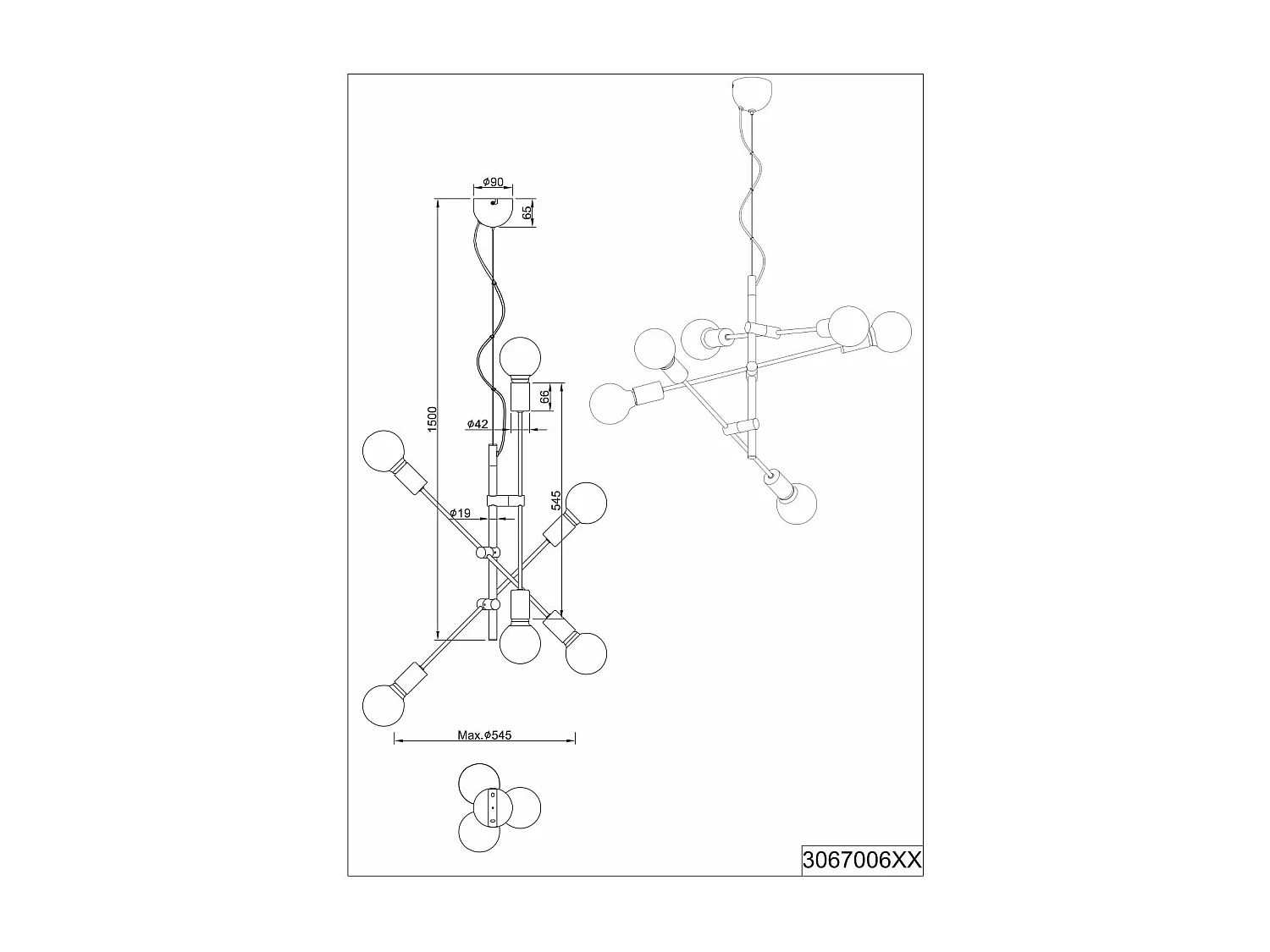 Suspension Cross six lampes