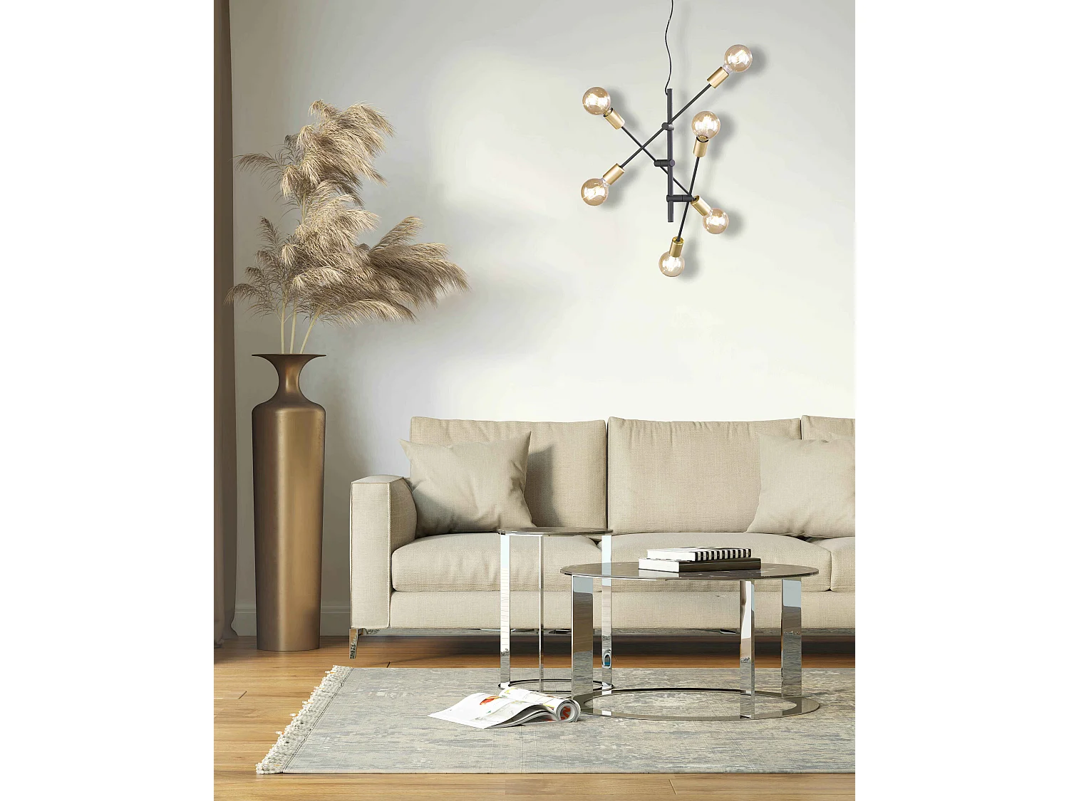 Lampada a sospensione 6 luci, metallo, nero e oro, D 54 cm, Cross