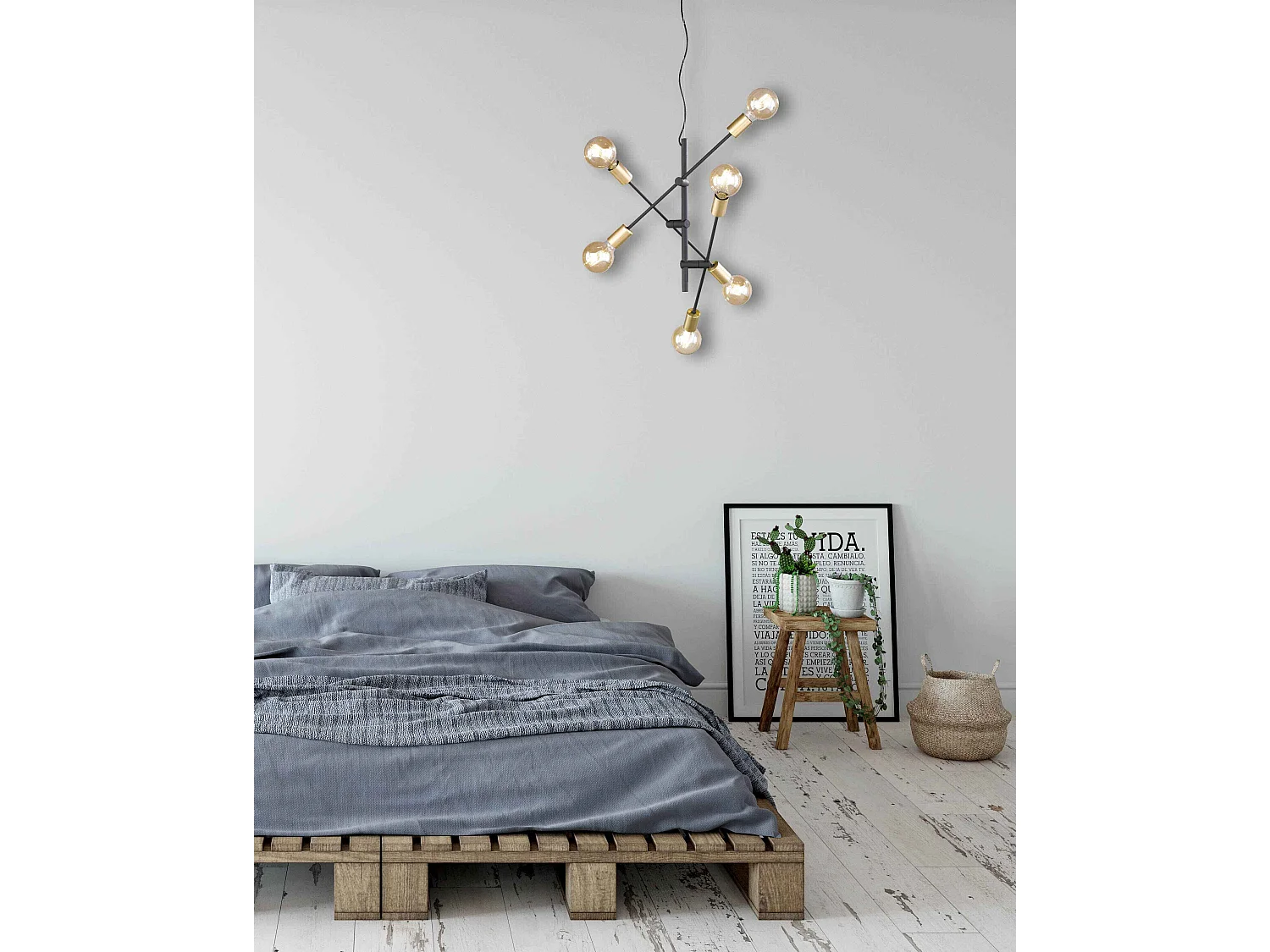 Lampada a sospensione 6 luci, metallo, nero e oro, D 54 cm, Cross