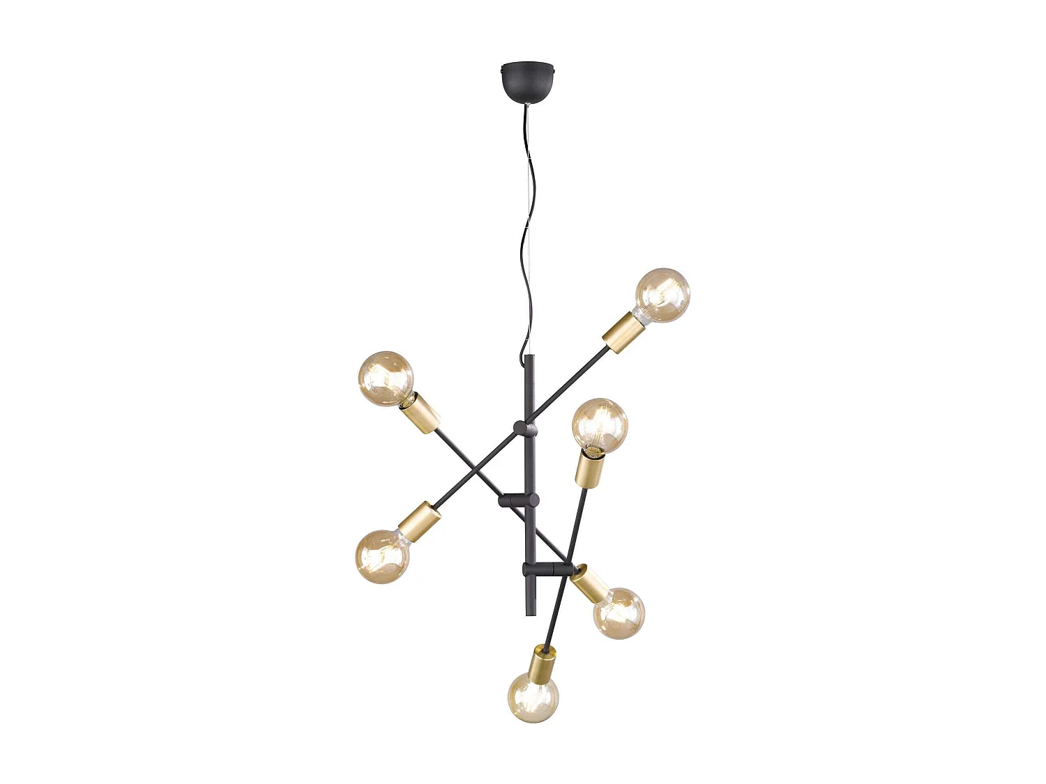 Lampada a sospensione 6 luci, metallo, nero e oro, D 54 cm, Cross
