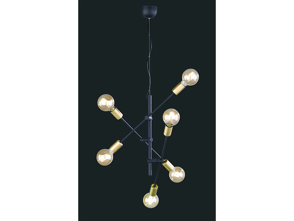 Lampada a sospensione 6 luci, metallo, nero e oro, D 54 cm, Cross
