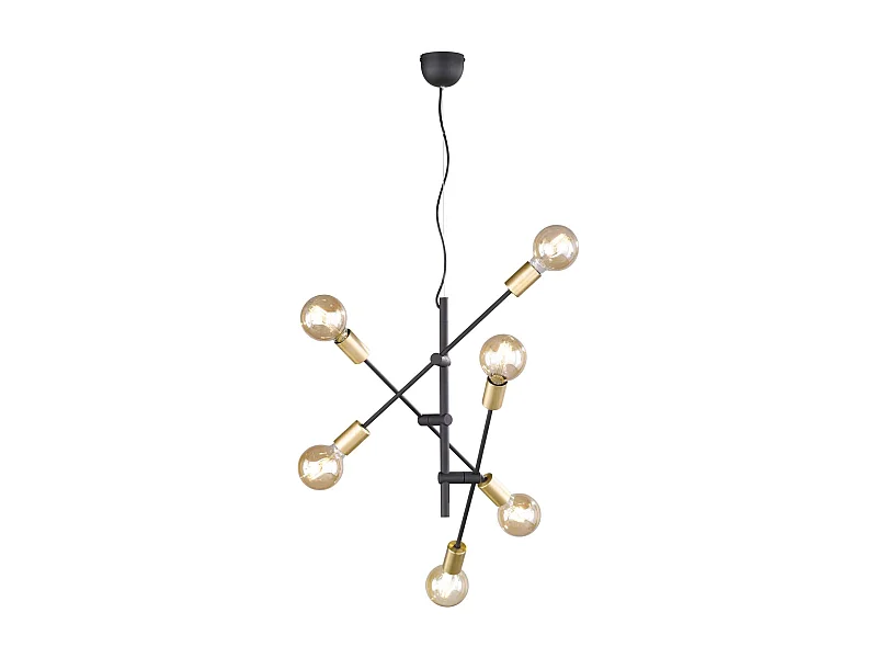 Lampada a sospensione 6 luci, metallo, nero e oro, D 54 cm, Cross