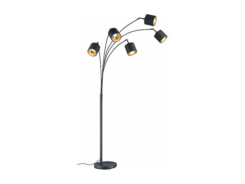 Piantana ad arco 5 diffusori, metallo, nero e oro, H 200 cm, Tommy