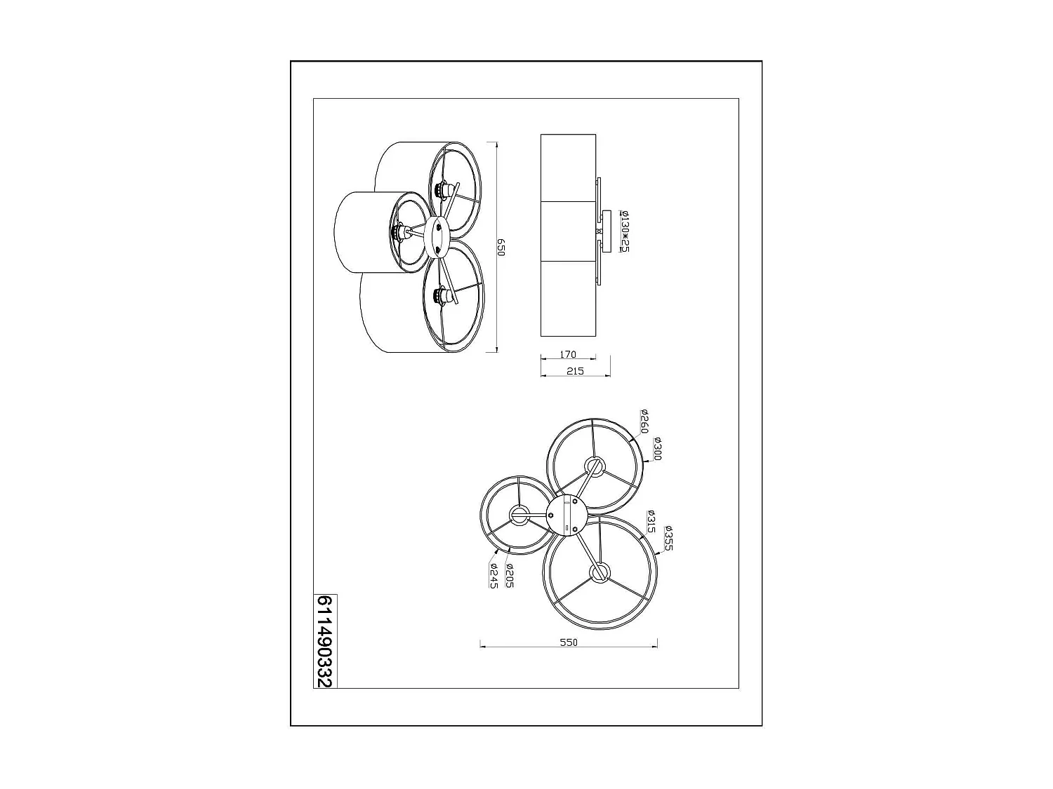 Plafonnier medium 3 lampes Burton en tissu