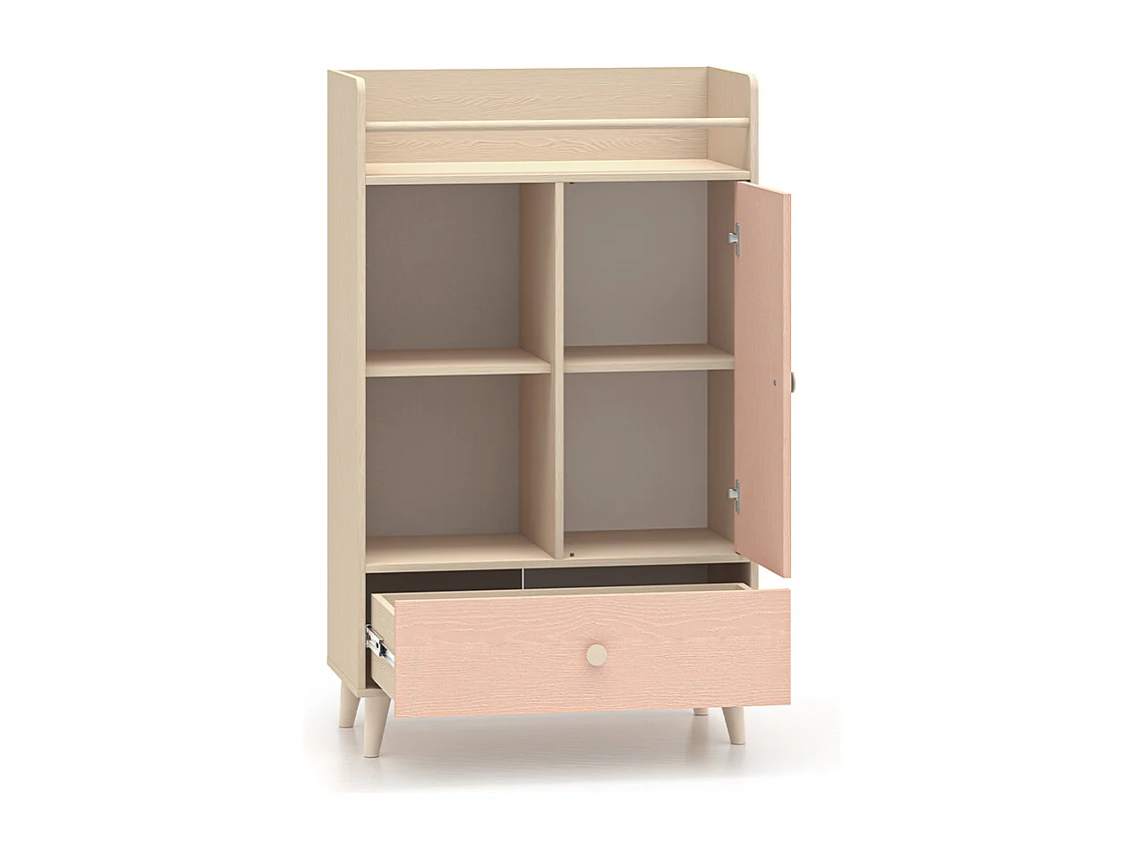 Bibliothèque 1 porte 1 tiroir Alycia Beige et Rose