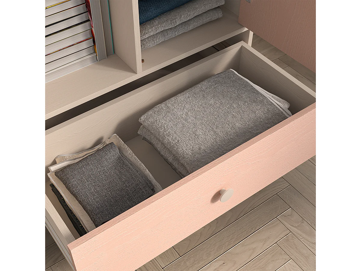 Bibliothèque 1 porte 1 tiroir Alycia Beige et Rose