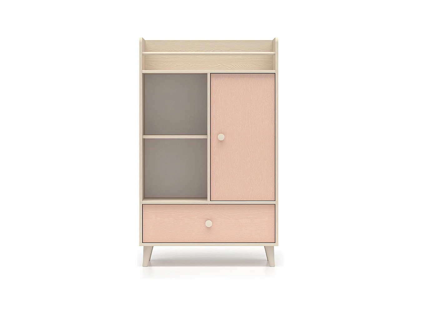Bibliothèque 1 porte 1 tiroir Alycia Beige et Rose