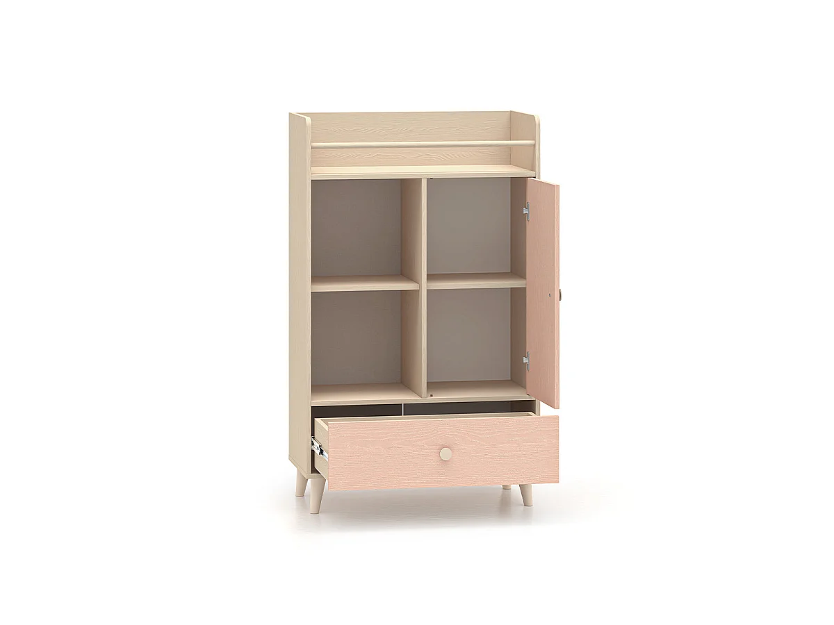 1-door 1-drawer bookcase Alycia Beige and Pink